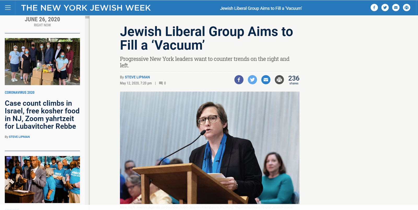 NY Jewish Week: Jewish Liberal Group Aims to Fill a 'Vacuum'