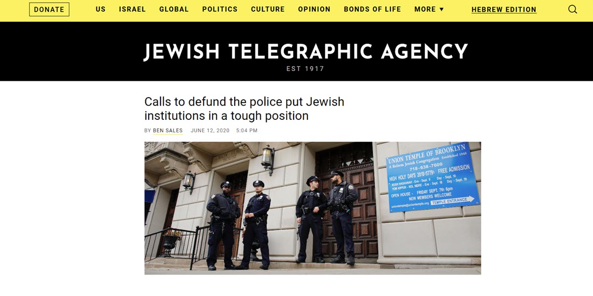 JTA: Calls to defund the police put Jewish institutions in a tough position