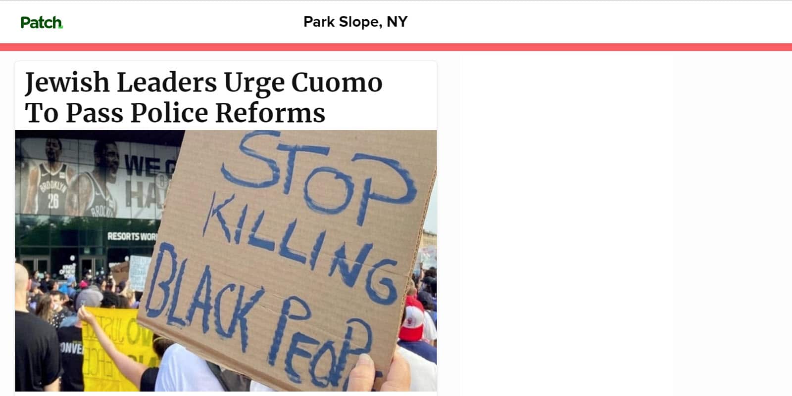 Patch: Jewish Leaders Urge Cuomo To Pass Police Reforms