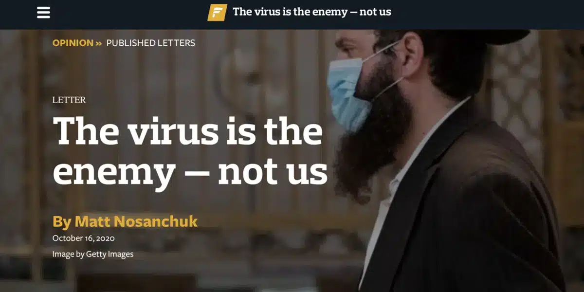 NYJA in The Forward: The Virus is the Enemy — Not Us
