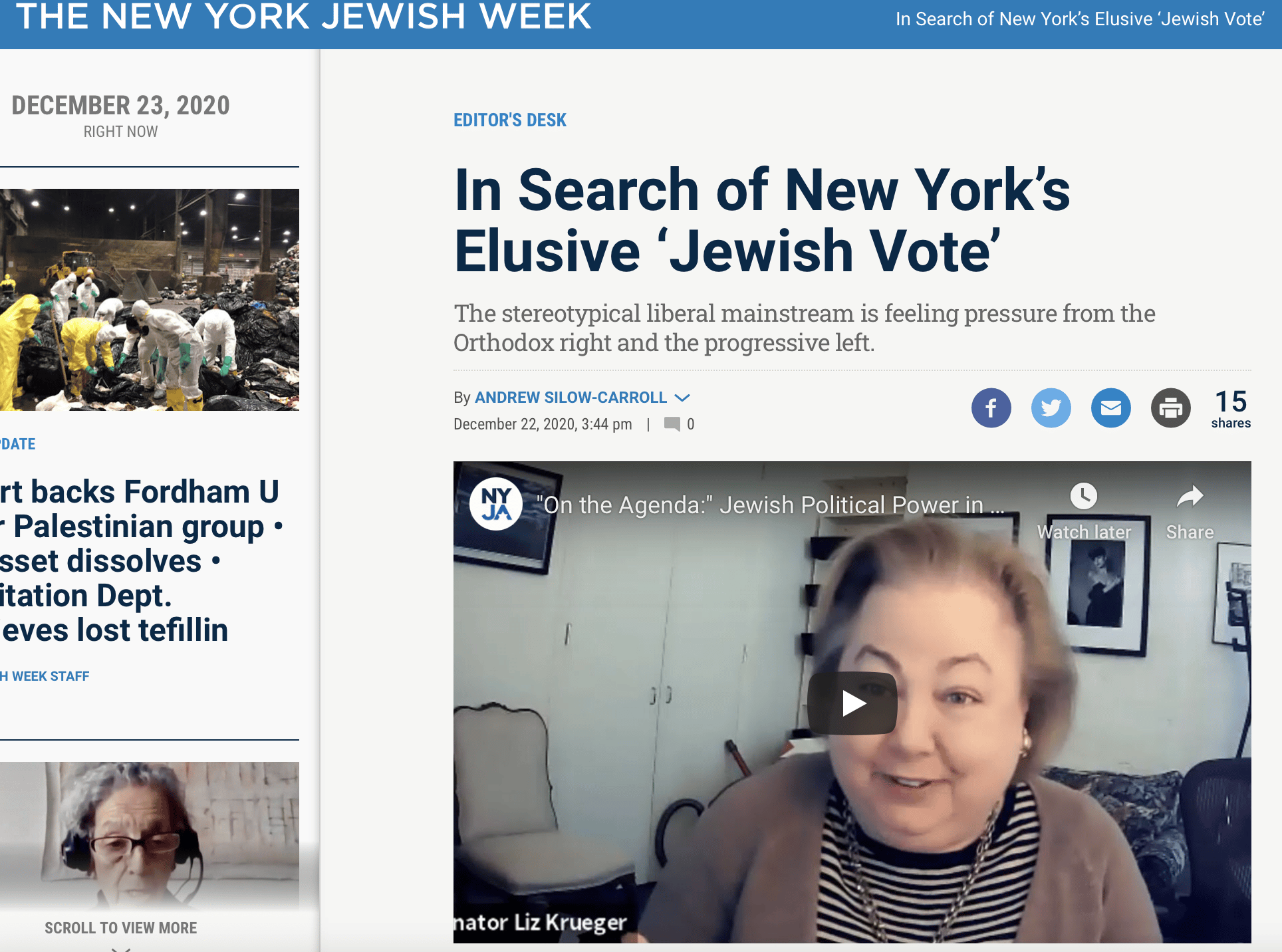 New York Jewish Week Reports on NYJA's "Jewish Political Power in NY" Event